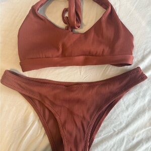 Zaful Terracotta Ribbed Bikini Set